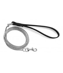 Triol поводок-цепь с кожаной ручкой "Змейка" серебро